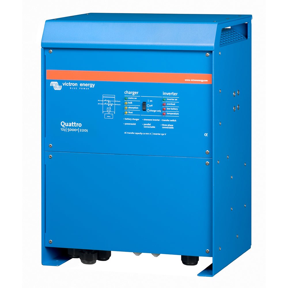Victron Quattro Inverter/Charger 12 VDC - 5000W - Dual 100AMP 120VAC Inputs - Auto Transfer Switch - 200AMP Battery Charger - Stackable - Get Tight Gear