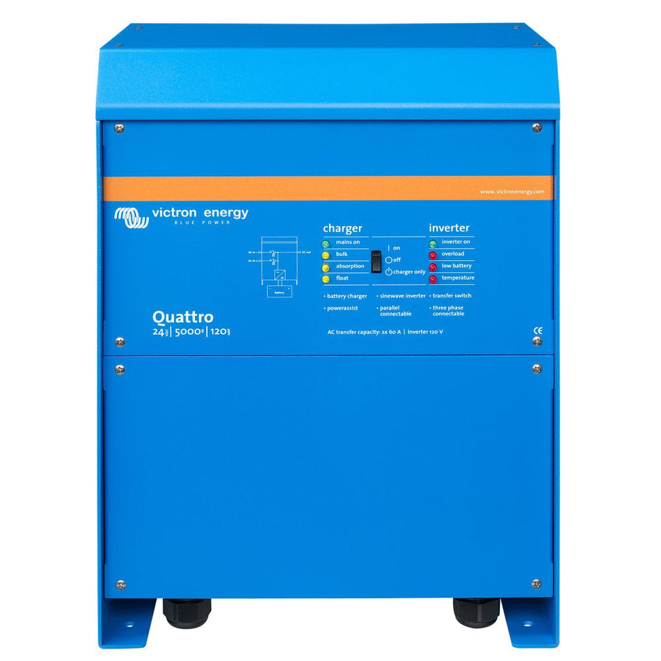 Victron Quattro Inverter/Charger 24V DC - 5000W - Dual 100AMP 120V AC Inputs - Auto Transfer Switch - 120AMP Battery Charger - Stackable - Get Tight Gear