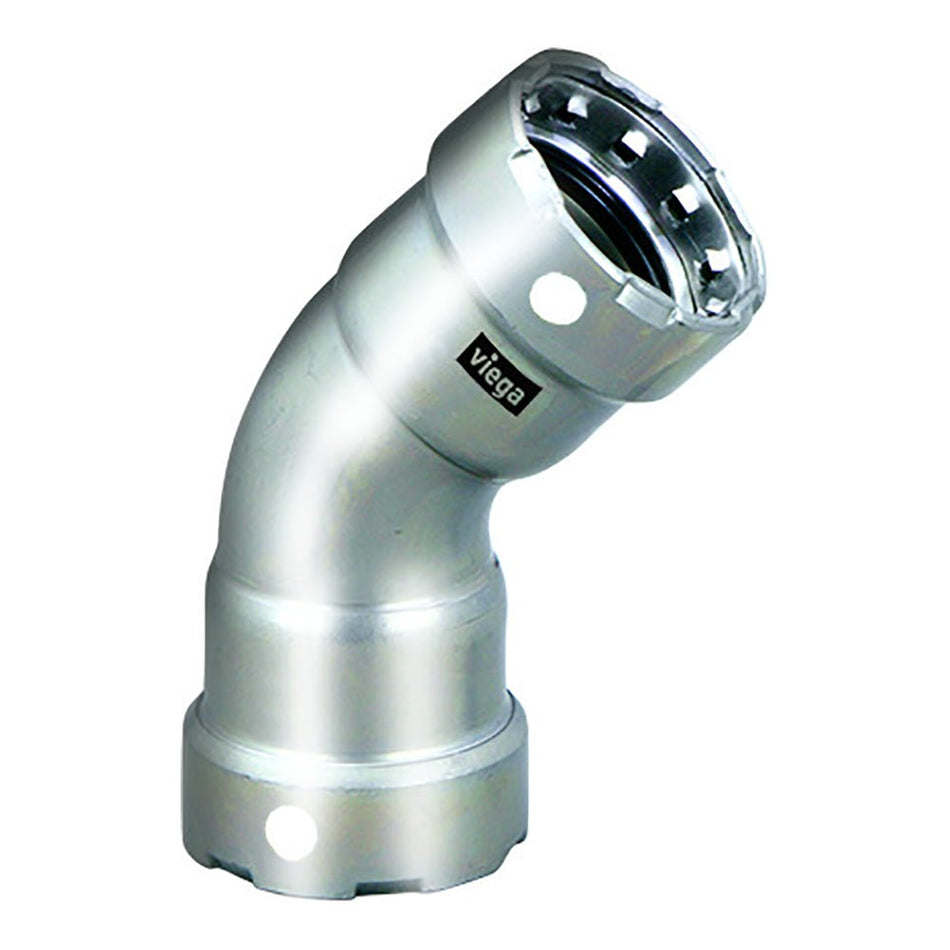 Viega MegaPress 1 - 1/2" 45 Stainless Steel 304 Elbow - Double Press Connection - Smart Connect Technology - Get Tight Gear