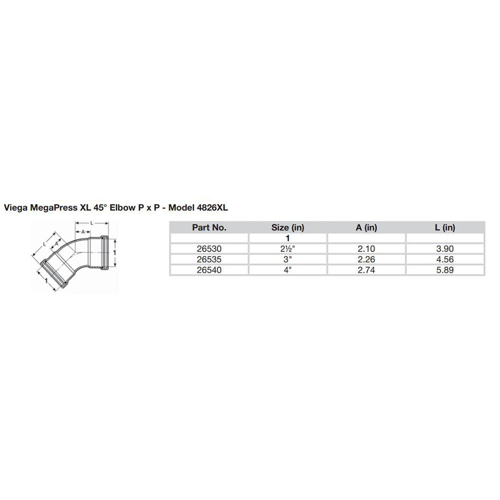 Viega MegaPress 2 - 1/2" 45 Carbon Steel Elbow w/FKM - Double Press Connection - Smart Connect Technology - Get Tight Gear