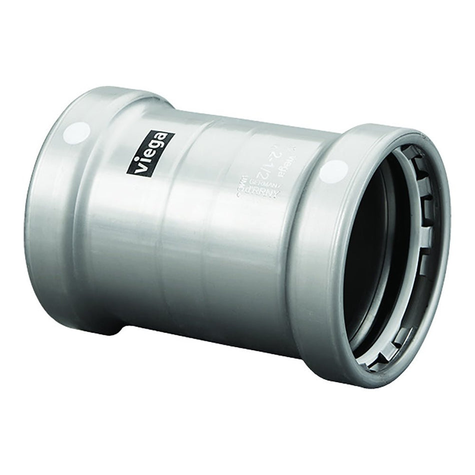 Viega MegaPress 2 - 1/2" Carbon Steel Coupling w/o Stop w/FMK - Double Press Connection - Smart Connect Technology - Get Tight Gear