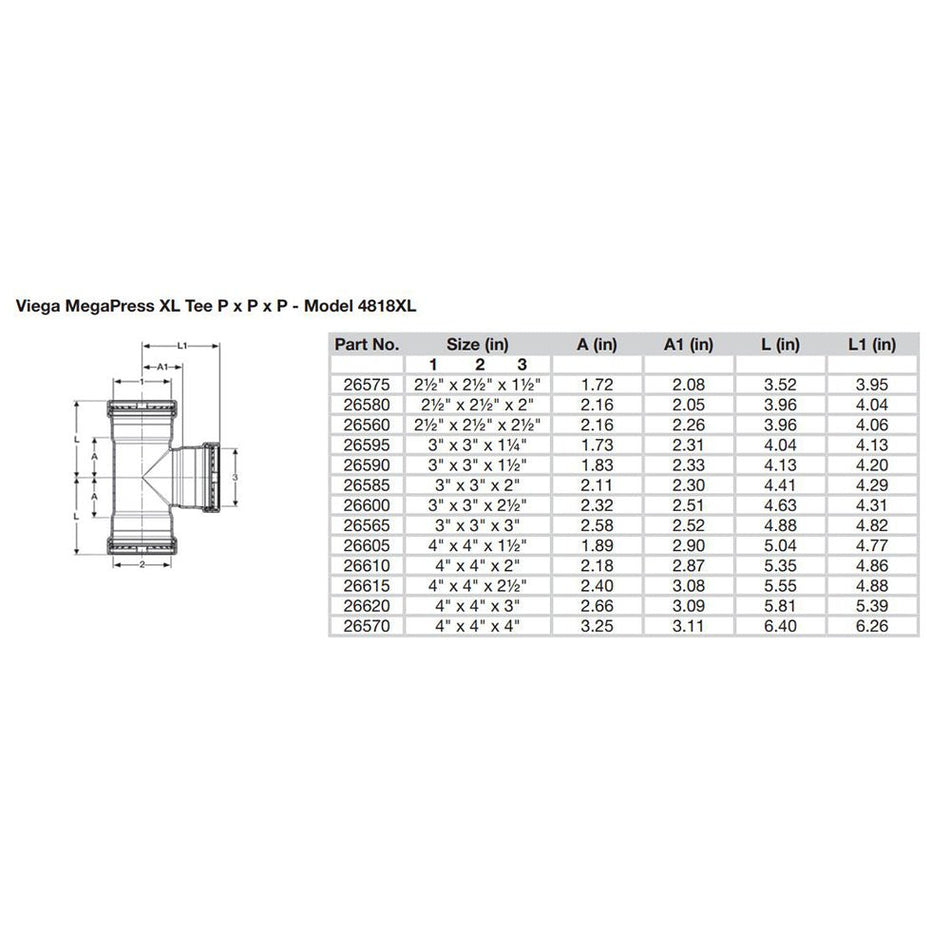 Viega MegaPress 2 - 1/2" Carbon Steel Tee w/FKM - Triple Press Connection - Smart Connect Technology - Get Tight Gear