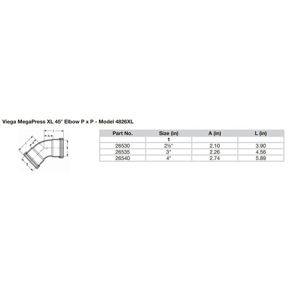 Viega MegaPress 3" 45 Carbon Steel Elbow w/FKM - Double Press Connection - Smart Connect Technology - Get Tight Gear
