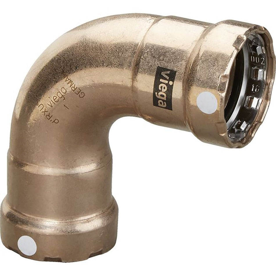 Viega MegaPress 3/4" 90 Copper Nickel Elbow - Double Press Connection - Smart Connect Technology - Get Tight Gear