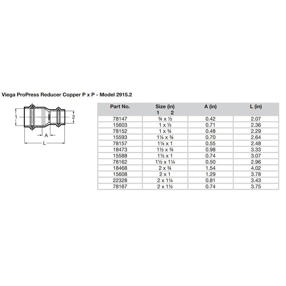 Viega ProPress 1 - 1/4" x 1" Copper Reducer - Double Press Connection - Smart Connect Technology - Get Tight Gear