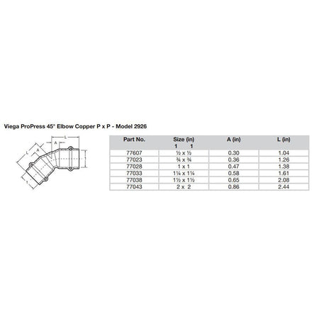 Viega ProPress 1/2" - 45 Copper Elbow - Double Press Connection - Smart Connect Technology - Get Tight Gear