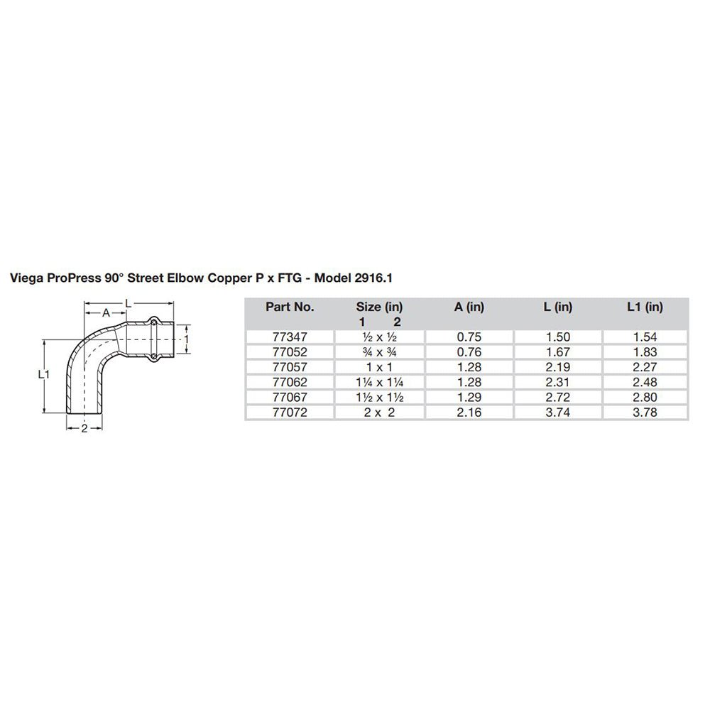Viega Propress 1/2" - 90 Copper Elbow - Street/Press Connection - Smart Connect Technology - Get Tight Gear