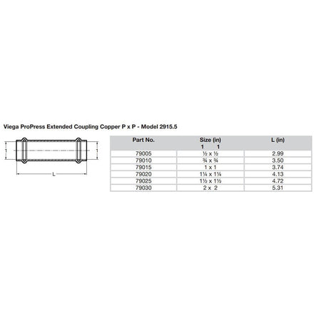 Viega ProPress 1/2" Extended Coupling w/o Stop - Double Press Connection - Smart Connect Technology - Get Tight Gear