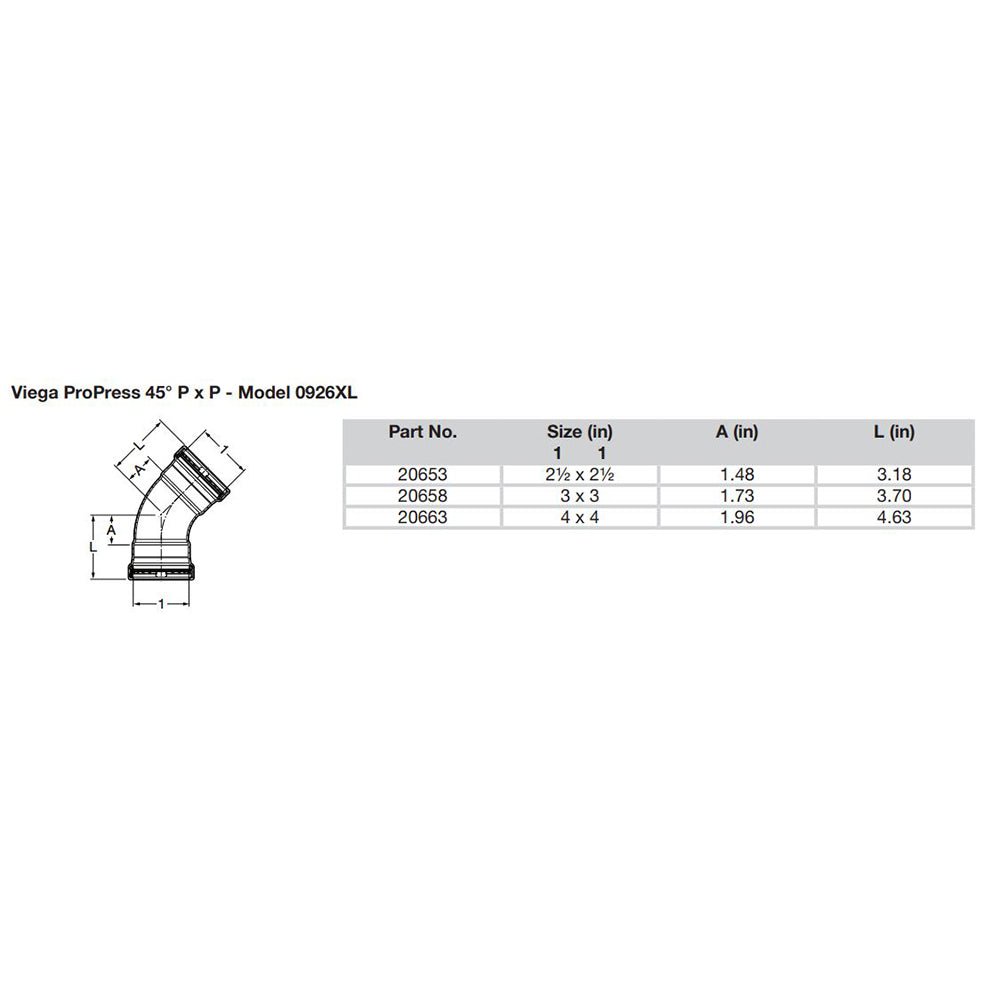 Viega ProPress 2 - 1/2" - 45 Copper Elbow - Double Press Connection - Smart Connect Technology - Get Tight Gear