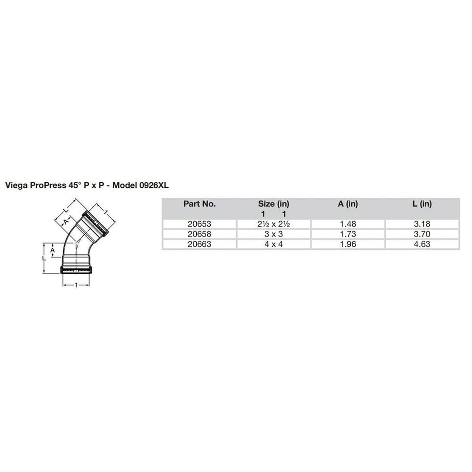 Viega ProPress 2 - 1/2" - 45 Copper Elbow - Double Press Connection - Smart Connect Technology - Get Tight Gear