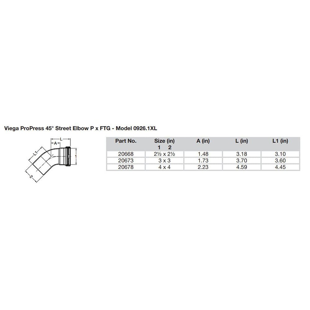 Viega ProPress - 2 - 1/2" - 45 Copper Elbow - Street/Press Connection - Smart Connect Technology - Get Tight Gear