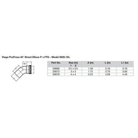 Viega ProPress - 2 - 1/2" - 45 Copper Elbow - Street/Press Connection - Smart Connect Technology - Get Tight Gear