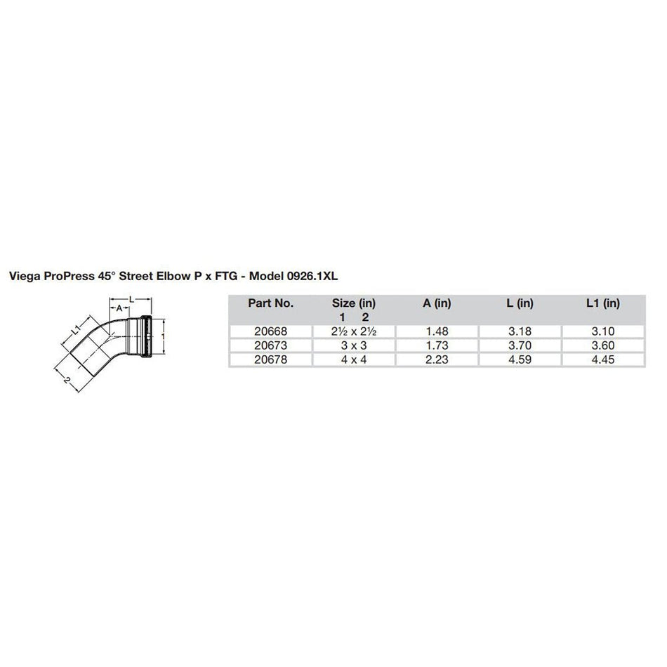 Viega ProPress - 2 - 1/2" - 45 Copper Elbow - Street/Press Connection - Smart Connect Technology - Get Tight Gear