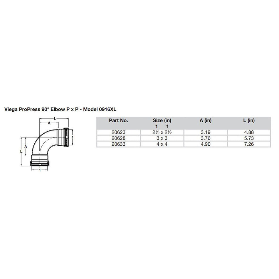 Viega ProPress 2 - 1/2" - 90 Copper Elbow - Double Press Connection - Smart Connect Technology - Get Tight Gear