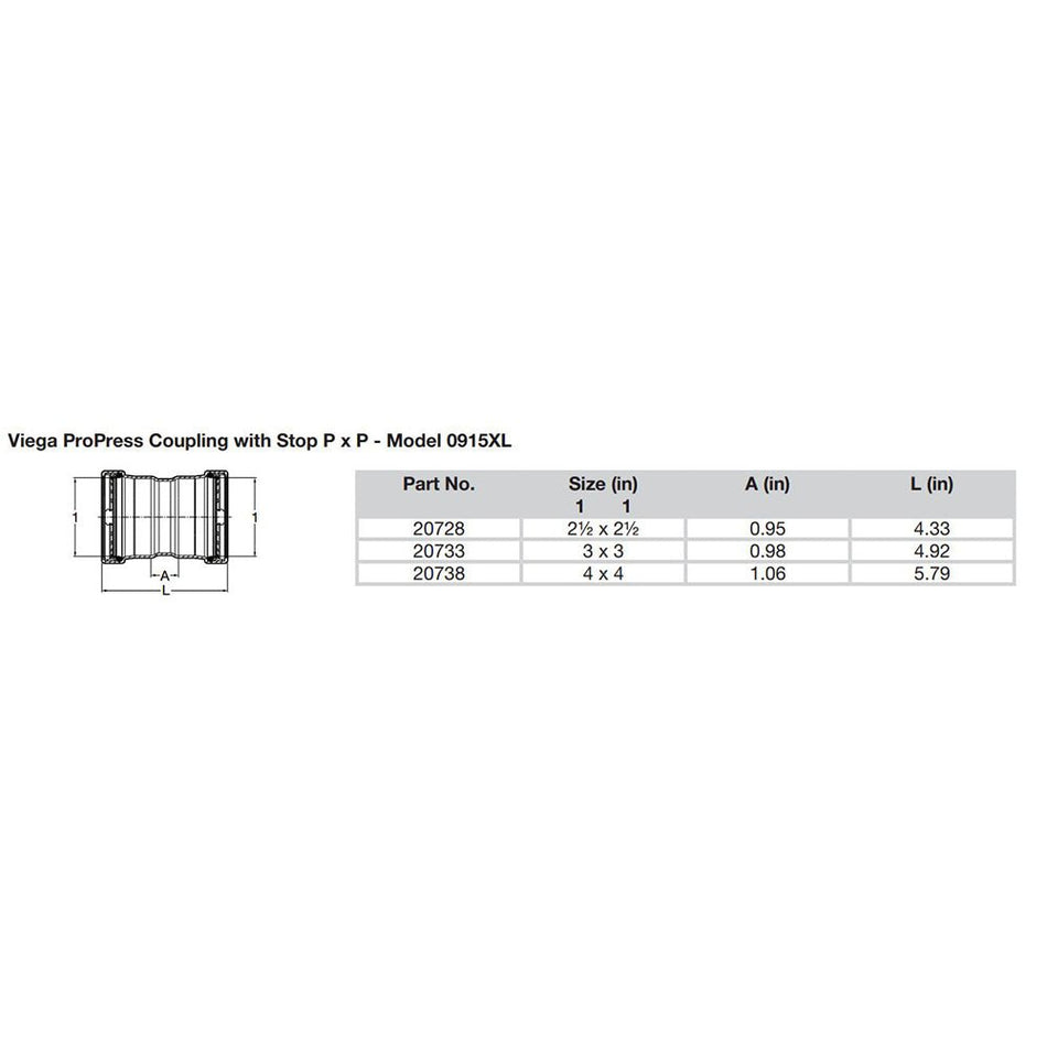 Viega ProPress 2 - 1/2" Copper Coupling w/Stop Double Press Connection - Smart Connect Technology - Get Tight Gear