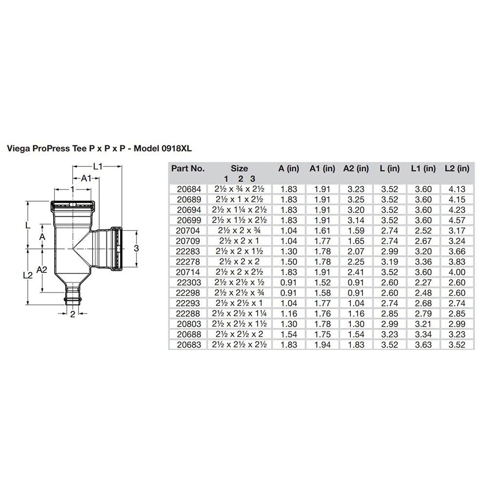 Viega ProPress 2 - 1/2" Copper Tee - Triple Press Connection - Smart Connect Technology - Get Tight Gear