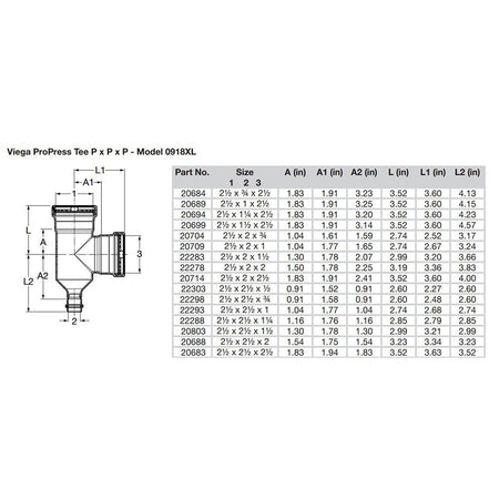 Viega ProPress 2 - 1/2" Copper Tee - Triple Press Connection - Smart Connect Technology - Get Tight Gear