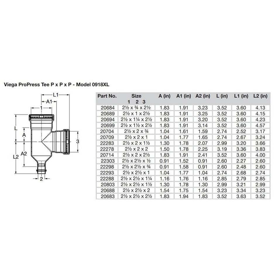 Viega ProPress 2 - 1/2" Copper Tee - Triple Press Connection - Smart Connect Technology - Get Tight Gear