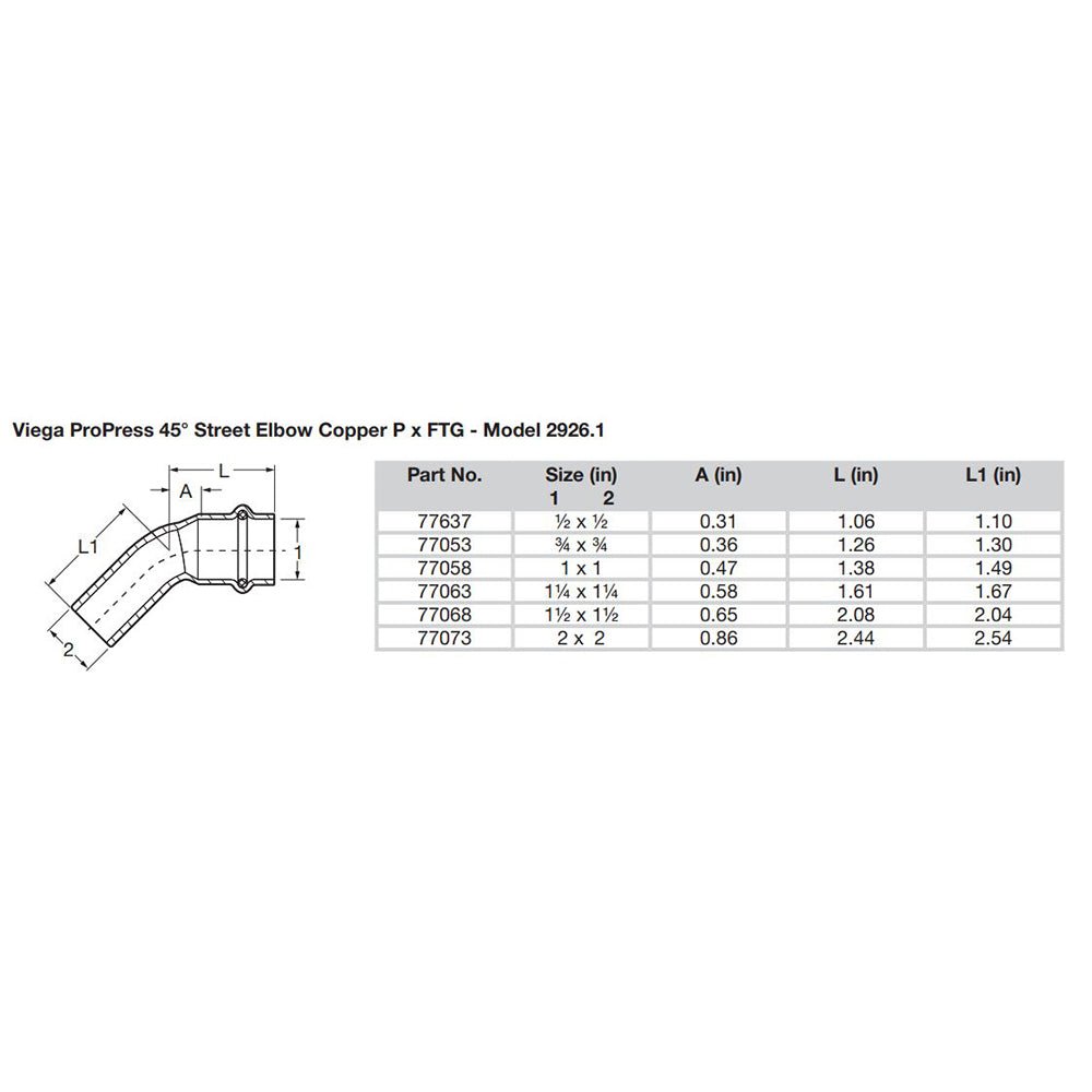 Viega ProPress 2" 45 Copper Elbow - Street/Press Connection - Smart Connect Technology - Get Tight Gear