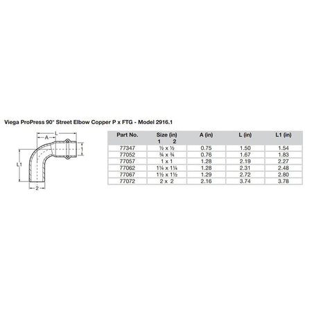 Viega ProPress 2" - 90 Copper Elbow - Street/Press Connection - Smart Connect Technology - Get Tight Gear