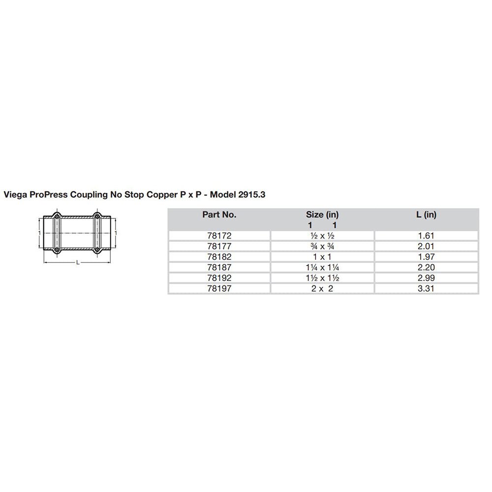 Viega ProPress 2" Copper Coupling w/o Stop - Double Press Connection - Smart Connect Technology - Get Tight Gear