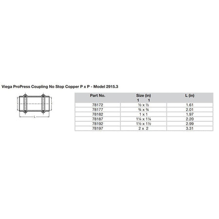 Viega ProPress 2" Copper Coupling w/o Stop - Double Press Connection - Smart Connect Technology - Get Tight Gear