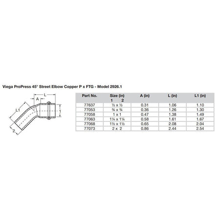 Viega ProPress 3/4" - 45 Copper Elbow - Street/Press Connection - Smart Connect Technology - Get Tight Gear
