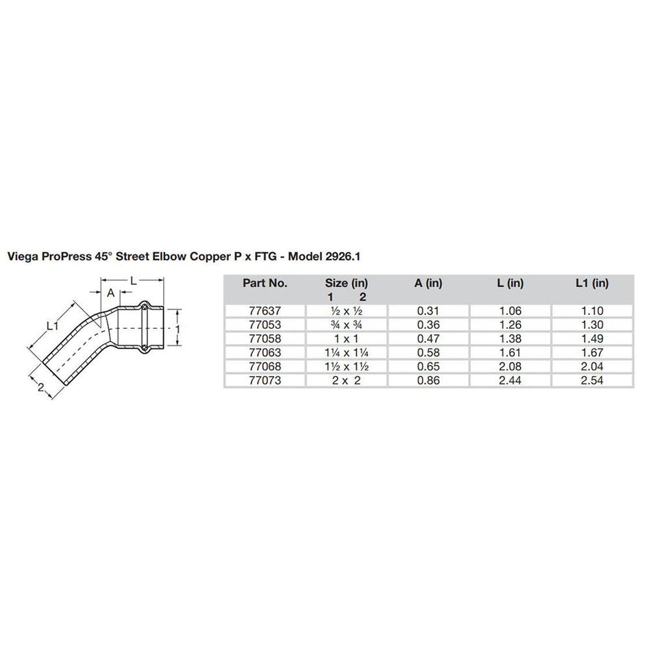Viega ProPress 3/4" - 45 Copper Elbow - Street/Press Connection - Smart Connect Technology - Get Tight Gear