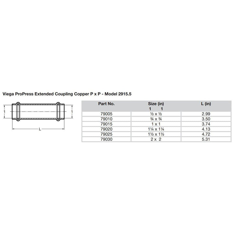 Viega ProPress 3/4" Extended Coupling w/o Stop - Double Press Connection - Smart Connect Technology - Get Tight Gear