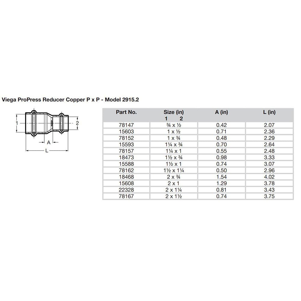 Viega ProPress 3/4" x 1/2" Copper Reducer - Double Press Connection - Smart Connect Technology - Get Tight Gear