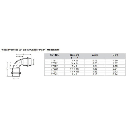 Viego ProPress 3/4" - 90 Copper Elbow - Double Press Connection - Smart Connect Technology - Get Tight Gear