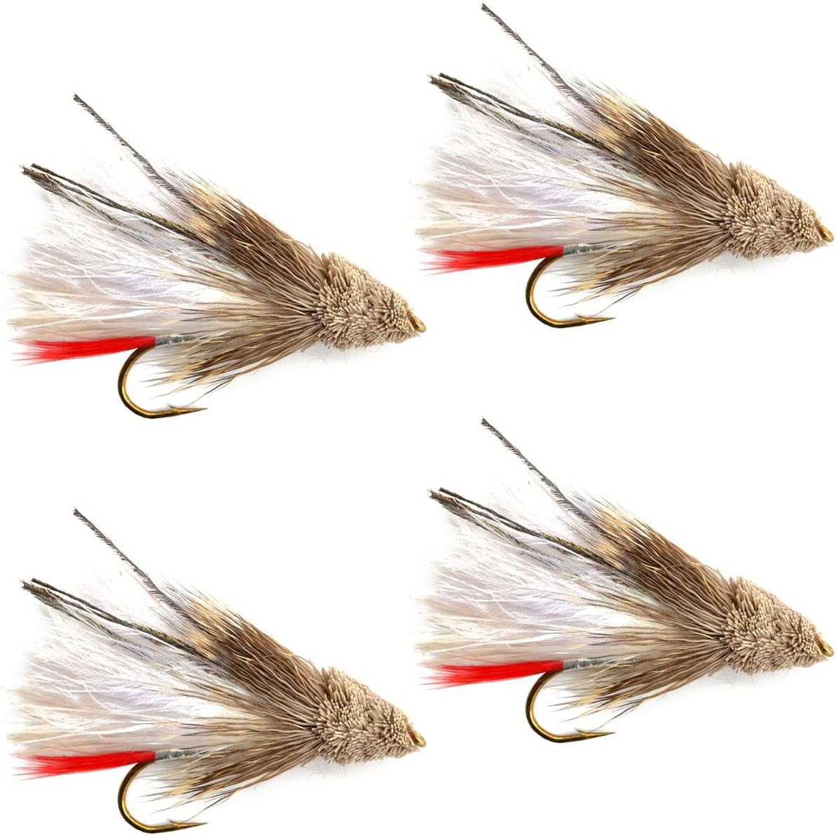 White Marabou Muddler Minnow Streamer Flies - 4 Fly Fishing Flies - Hook Size 8 - Get Tight Gear