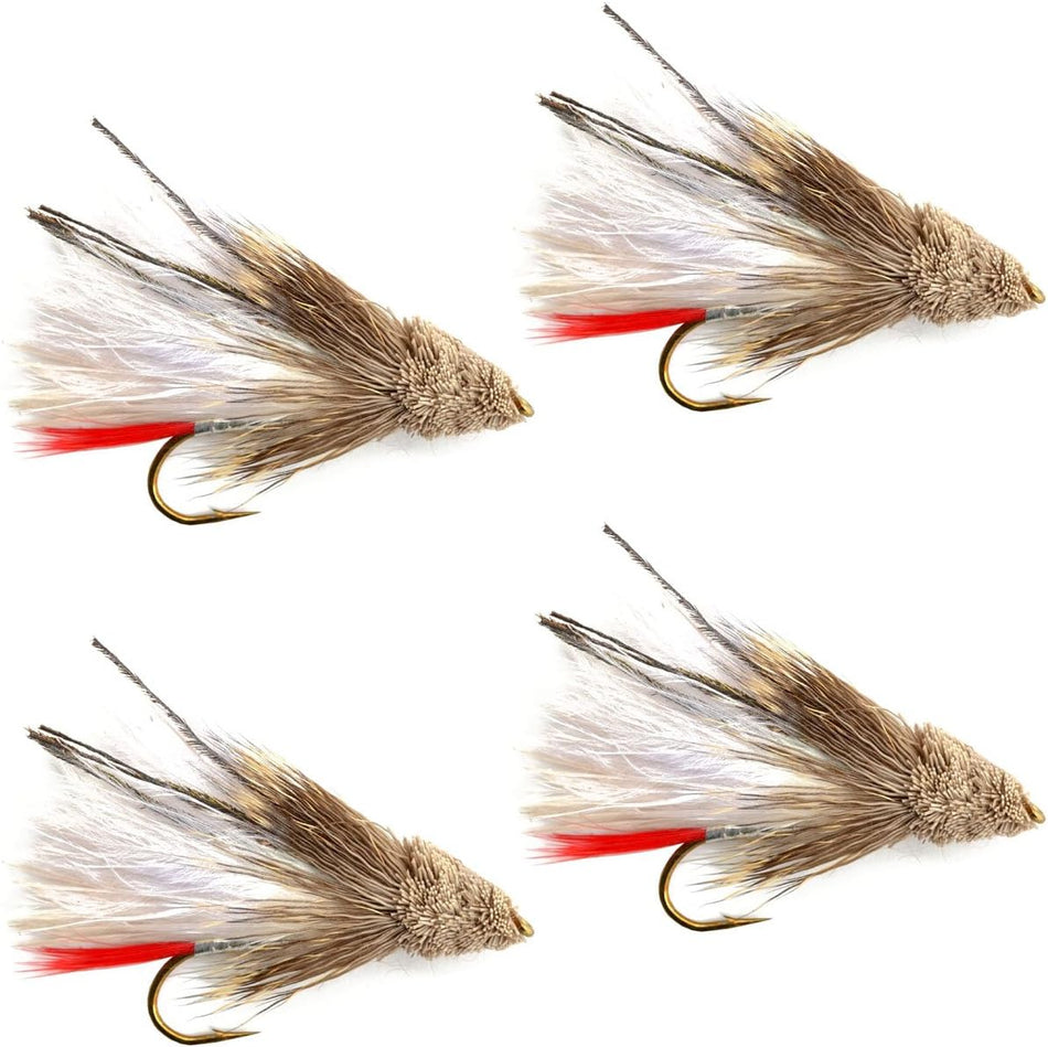 White Marabou Muddler Minnow Streamer Flies - 4 Fly Fishing Flies - Hook Size 8 - Get Tight Gear