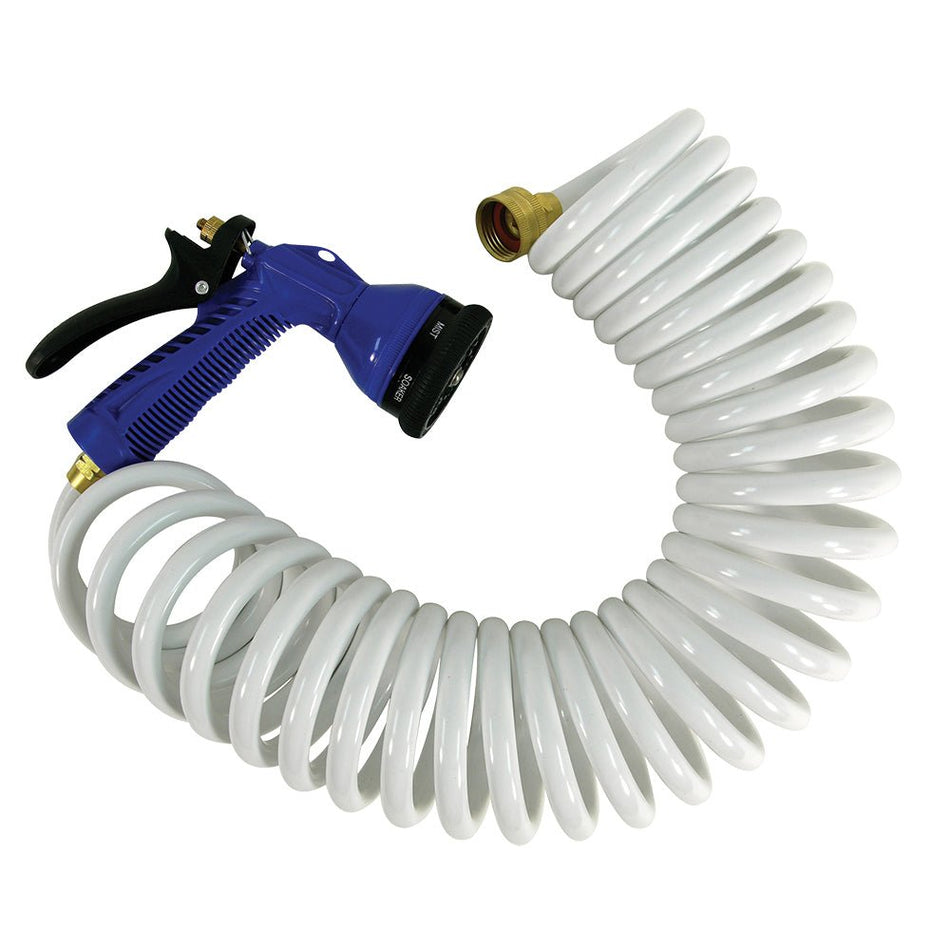 Whitecap 15' White Coiled Hose w/Adjustable Nozzle - Get Tight Gear