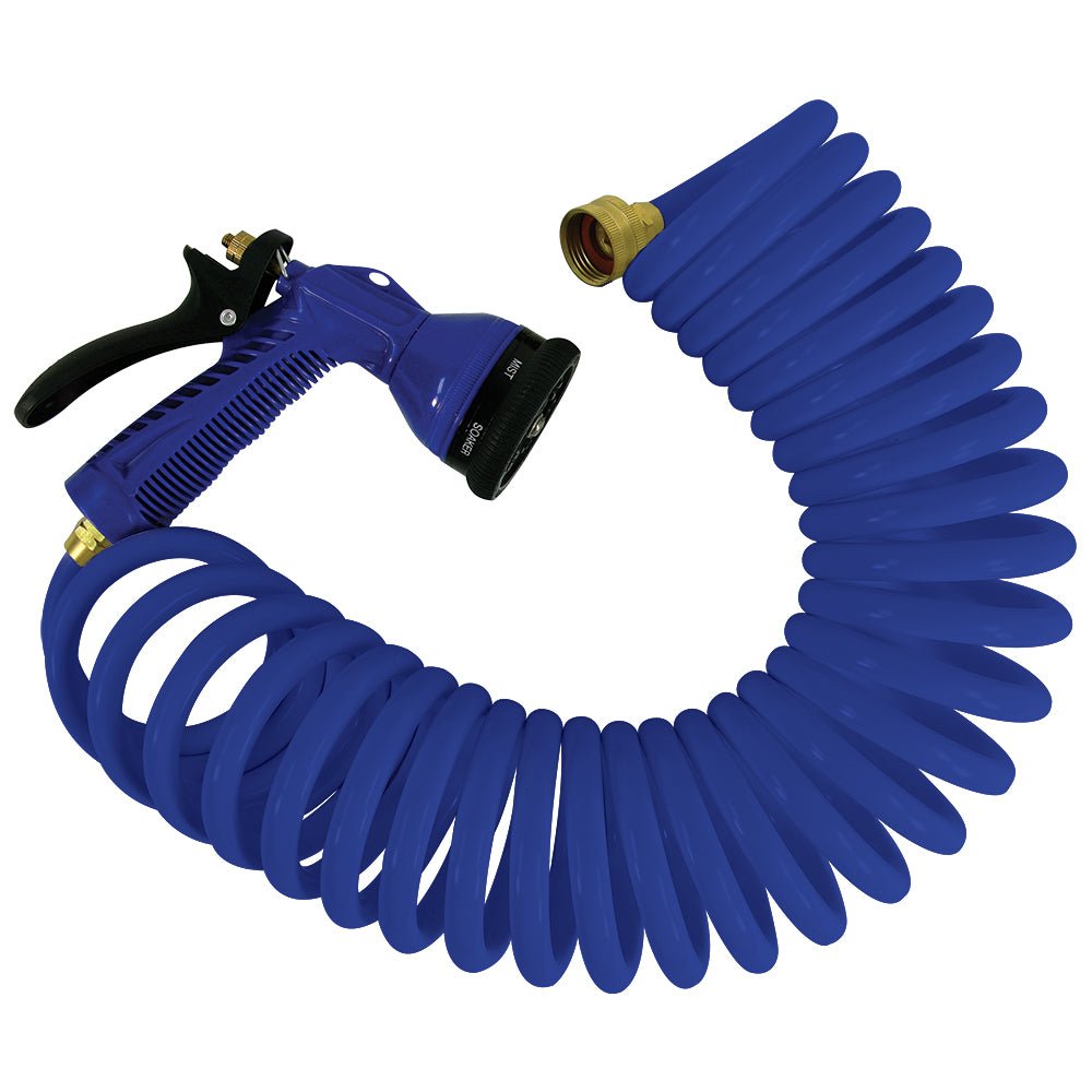 Whitecap 25' Blue Coiled Hose w/Adjustable Nozzle - Get Tight Gear