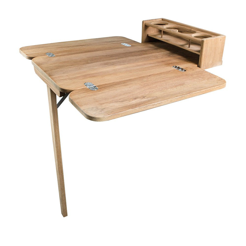 Whitecap Cockpit Table w/Folding Leaves & 4 Cupholders - Teak - Get Tight Gear