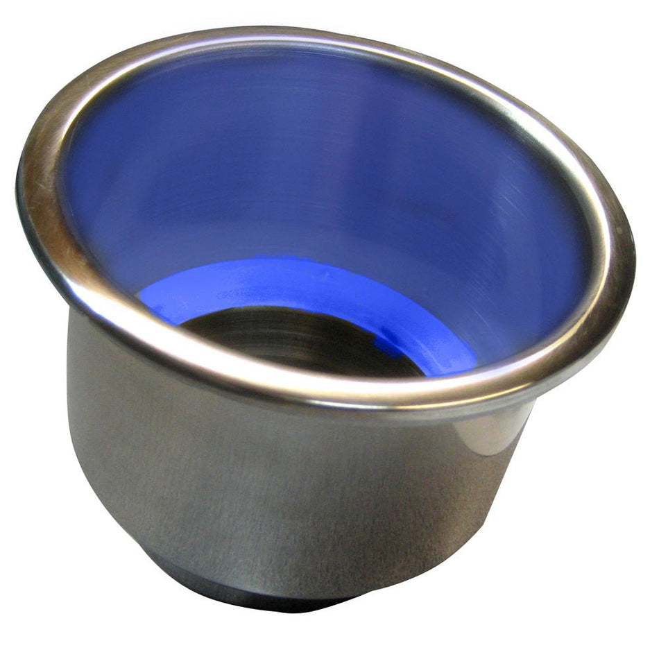 Whitecap Flush Mount Cup Holder w/Blue LED Light - Stainless Steel - Get Tight Gear