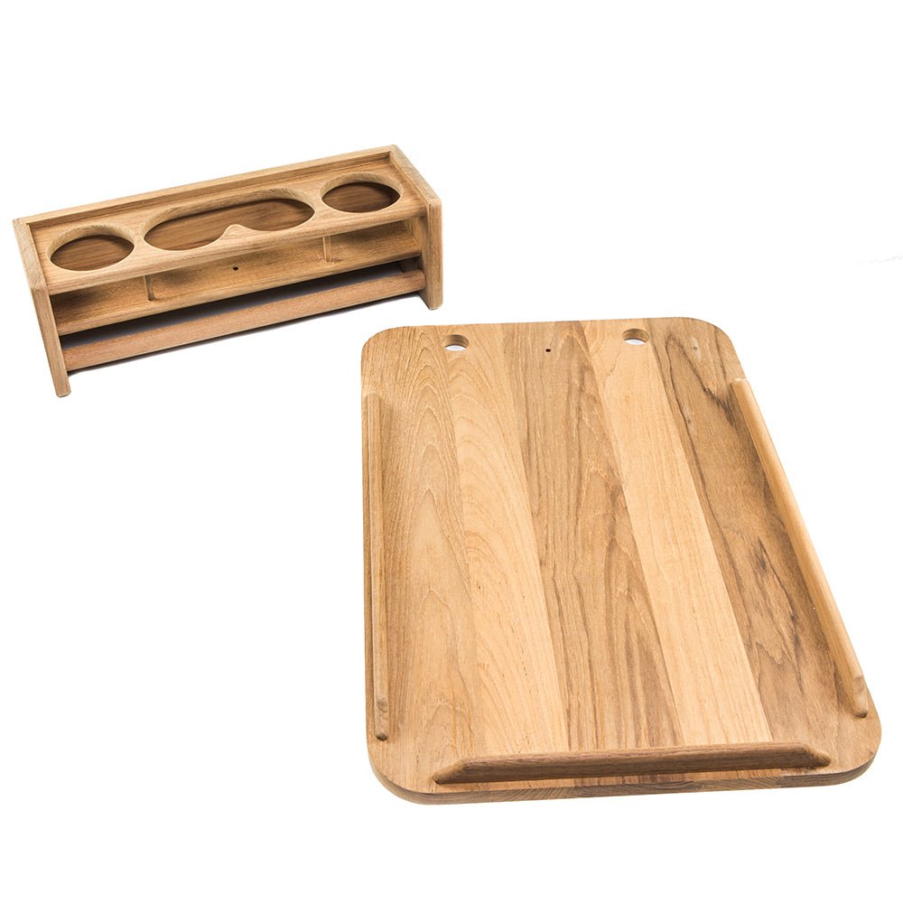 Whitecap Teak Drinkholder w/Removable Cockpit Table Top - Holds 4 Glasses - Get Tight Gear