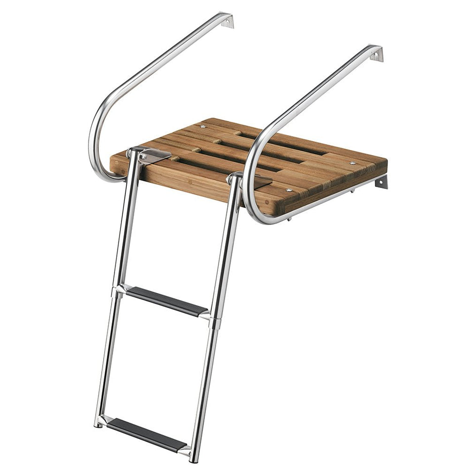 Whitecap Teak Swim Platform w/2 - Step Telescoping Ladder f/Boats w/Inboard/Outboard Motors - Get Tight Gear