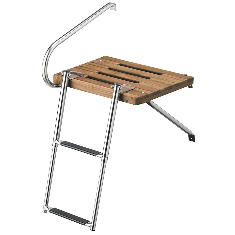 Whitecap Teak Swim Platform w/2 - Step Telescoping Ladder f/Boats w/Outboard Motors - Get Tight Gear