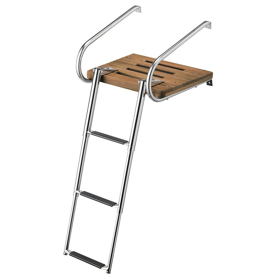 Whitecap Teak Swim Platform w/3 - Step Telescoping Ladder f/Boats w/Inboard/Outboard Motors - Get Tight Gear