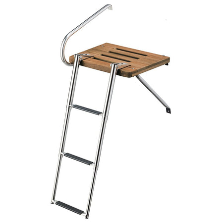 Whitecap Teak Swim Platform w/3 - Step Telescoping Ladder f/Boats w/Outboard Motors - Get Tight Gear