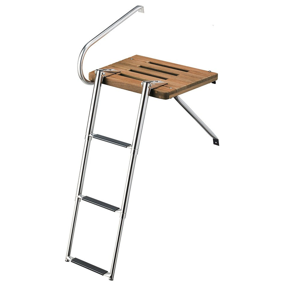 Whitecap Teak Swim Platform w/3 - Step Telescoping Ladder f/Boats w/Outboard Motors - Get Tight Gear