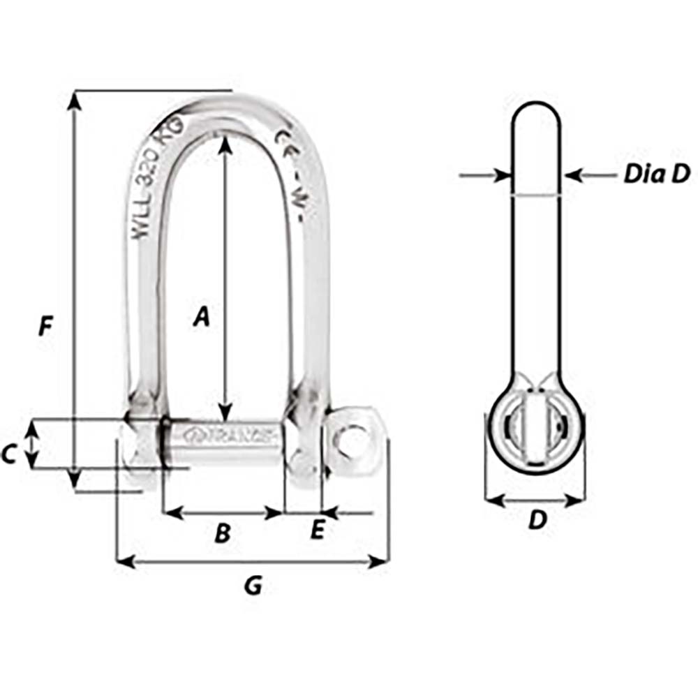 Wicahrd Self - Locking Long D Shackle - Diameter 5mm - 3/16" - Get Tight Gear