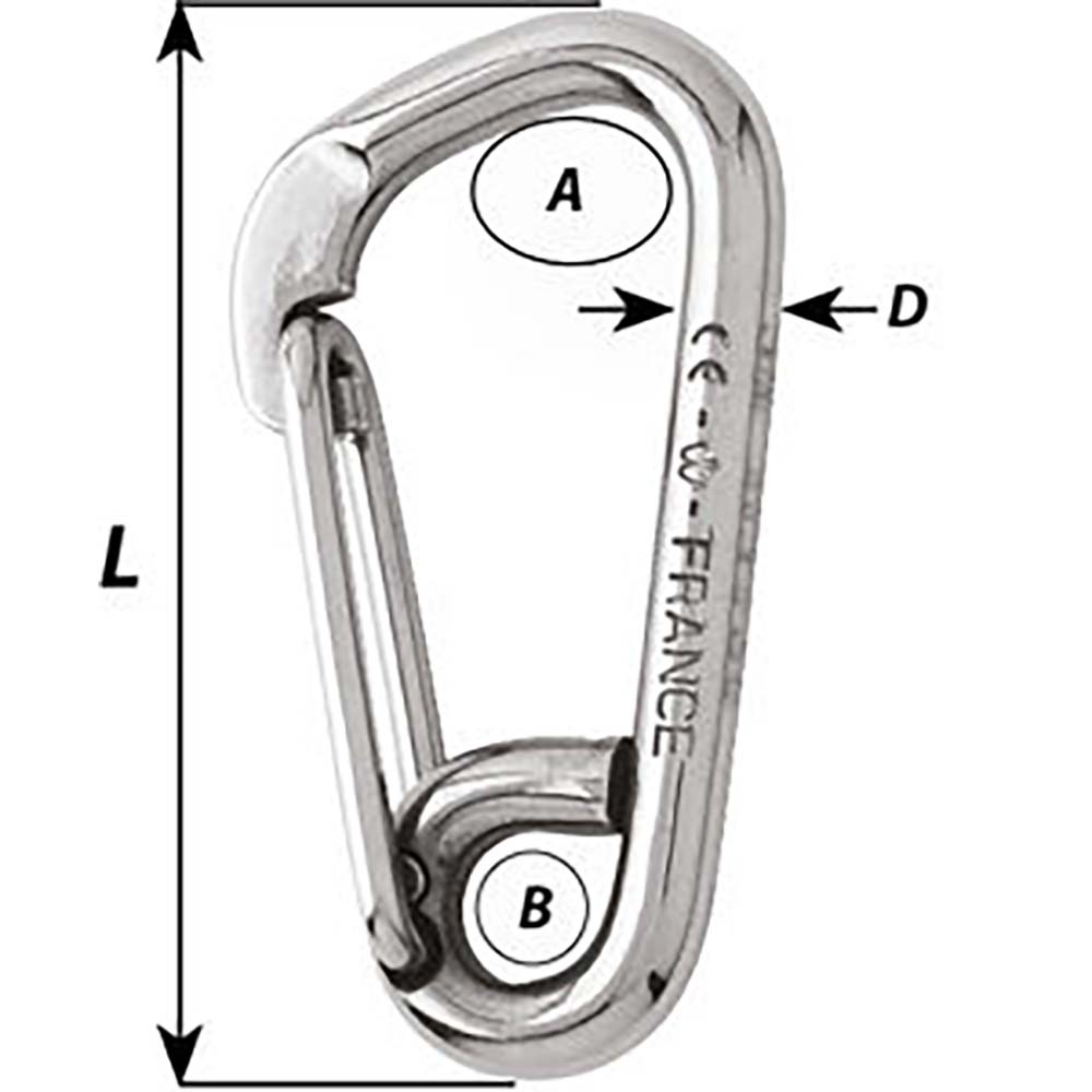 Wichard Asymmetric Carbine Hook - Length 60mm - 1/4" - Get Tight Gear