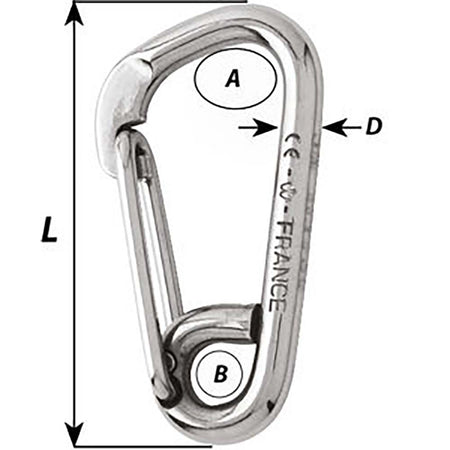 Wichard Asymmetric Carbine Hook - Length 80mm - 5/16" - Get Tight Gear