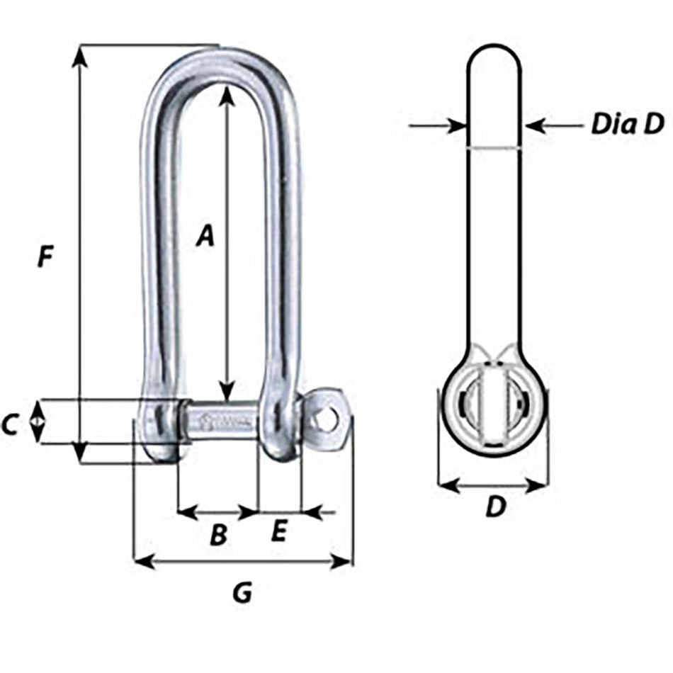 Wichard Captive Pin Long D Shackle - Diameter 6mm - 1/4" - Get Tight Gear