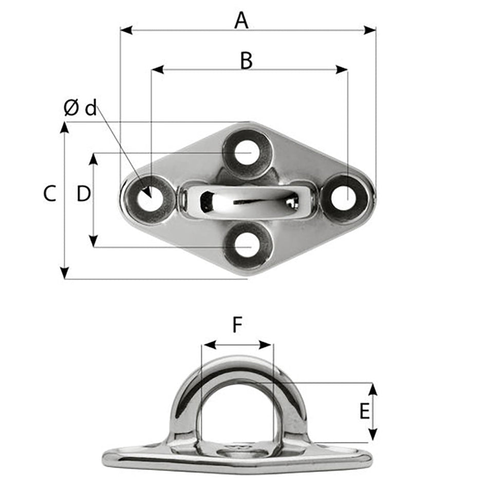 Wichard Diamond Pad Eye - Round - 79mm Length (3 - 7/64") - M6 Screw - Get Tight Gear