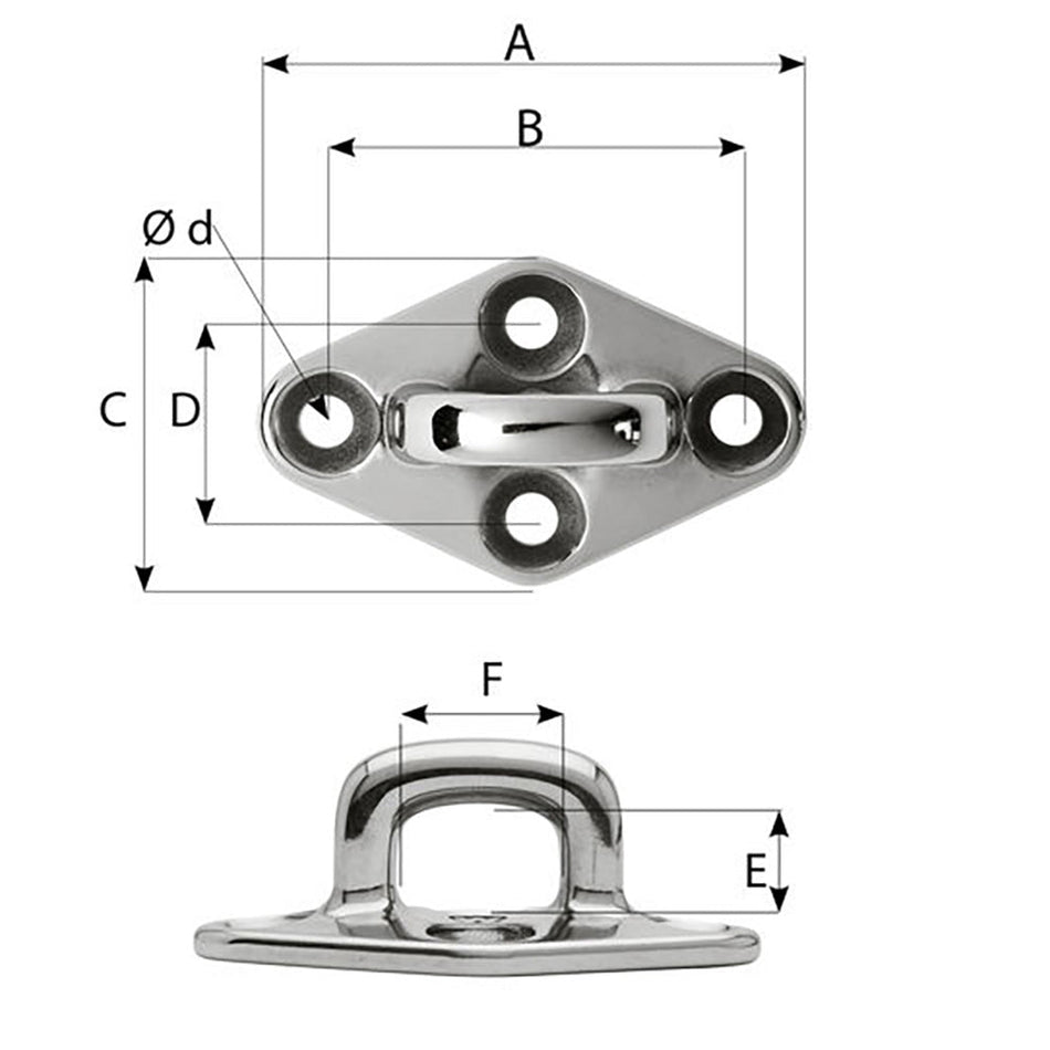 Wichard Diamond Pad Eye - Square - 60mm Length (2 - 23/64") - M5 Screw - Get Tight Gear