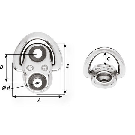 Wichard Folding Pad Eye - 6mm Diameter (15/64") - 2 Fixed Holes - Get Tight Gear